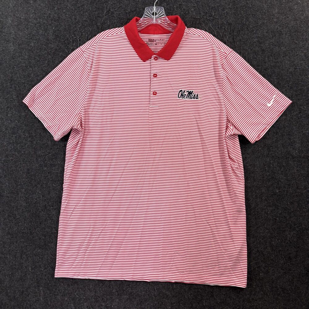 Ole Miss Rebels Polo Shirt Men's XL Red White Striped Golf Nike Dri-FIT